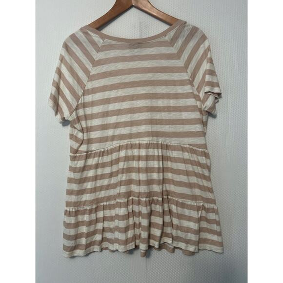 Torrid Peplum Tee Shirt Tan White Striped Babydoll Top Short Sleeve Casual 1X - Picture 8 of 10